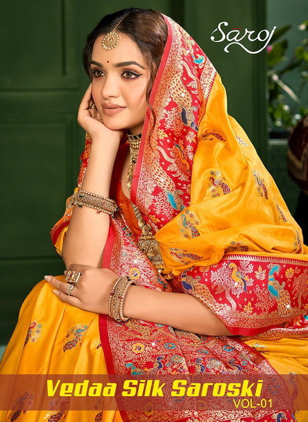 Vedaa Silk Swaroski Vol 1 By Saroj Silk Wedding Wear Saree Suppliers In India